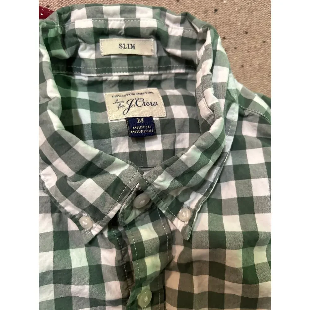 J. Crew LOT of 2 Slim Fit Button Down Medium Shirt Cotton Green gingham burgundy